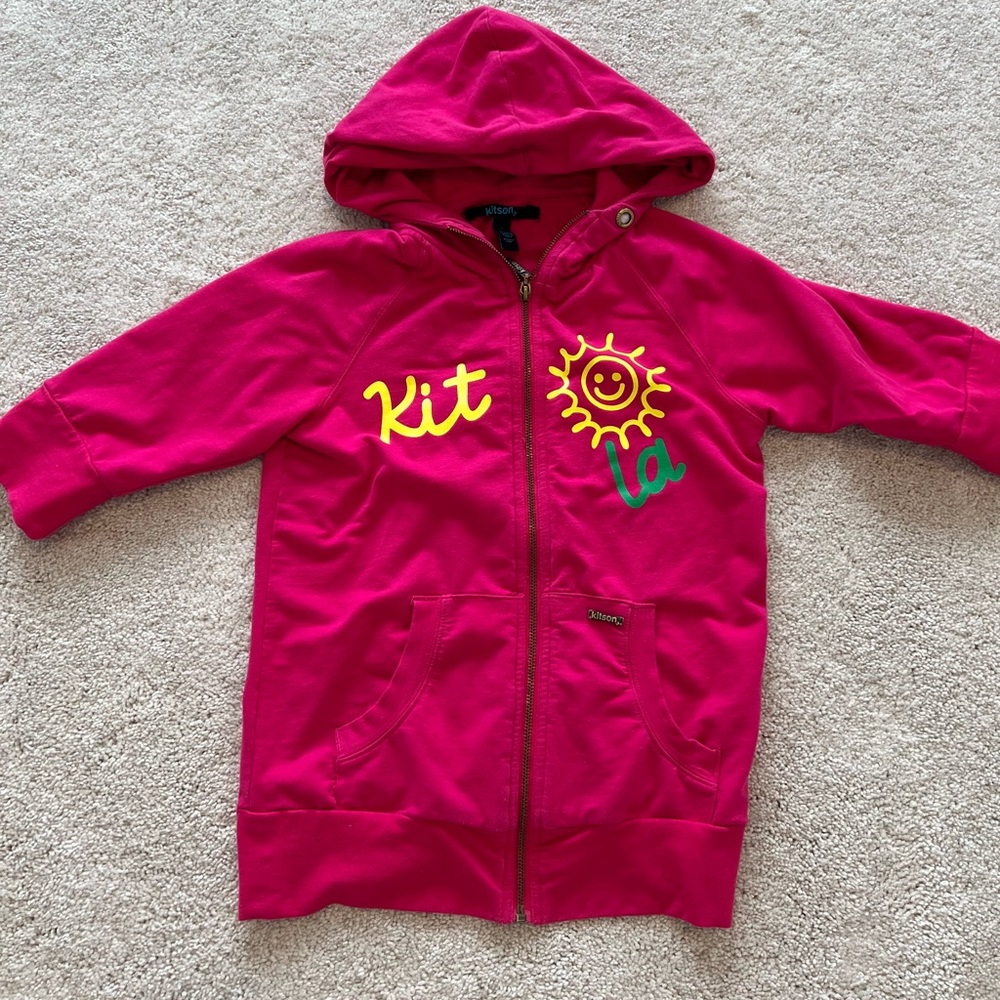 Kitson LA hot pink 3/4 Sleeve hoodie swearshirt in Size Small, GUC